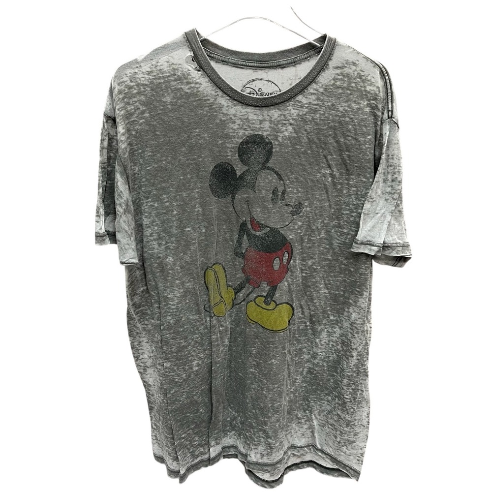 Disney Mickey Mouse Burnout Graphic T-Shirt Mens XL Grey Distressed Crew Neck